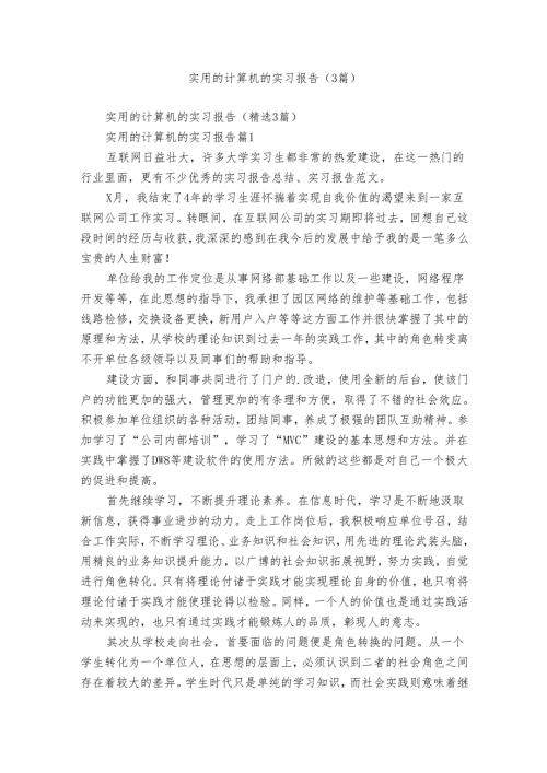 实用的计算机的实习报告（3篇）.docx