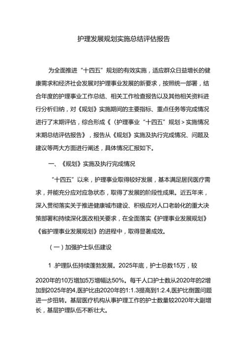护理发展规划实施总结评估报告.docx