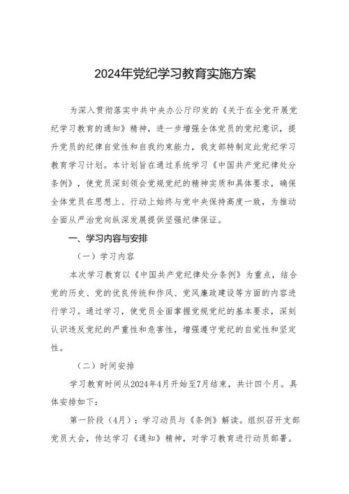 (13篇)2024年支部党纪学习教育学习计划方案参考范文.docx