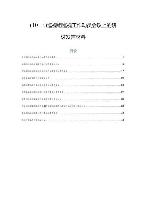 （10篇）巡视组巡视工作动员会议上的研讨发言材料.docx