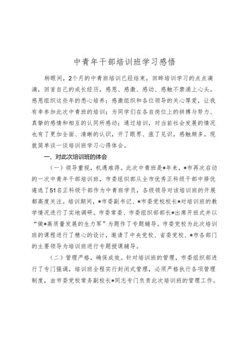 中青年干部培训班学习感悟（心得体会）.docx