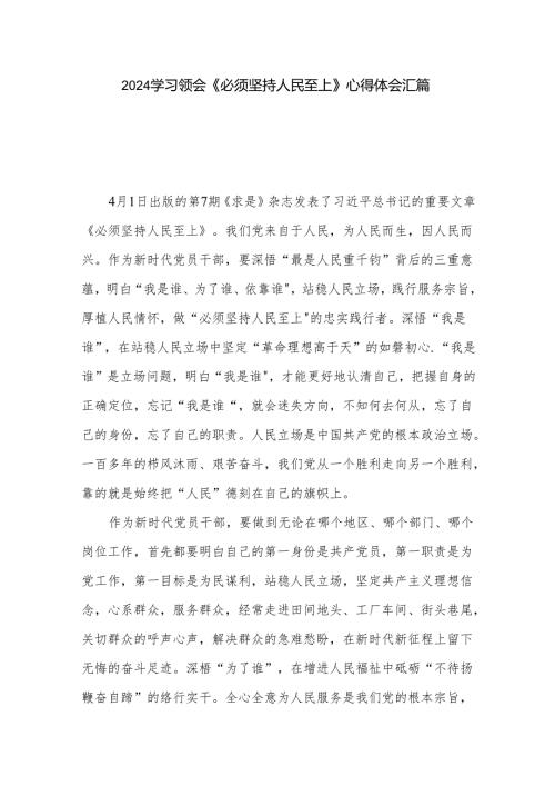 2024学习领会《必须坚持人民至上》心得体会汇篇.docx