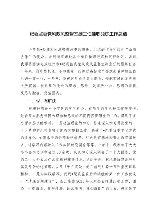 （2篇）2024年纪委监委党风政风监督室副主任挂职锻炼工作总结（附高校办公室党建工作案例）.docx
