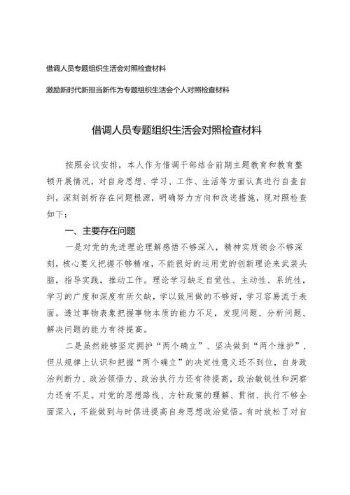 （2篇）借调人员专题组织生活会对照检查材料 激励新时代新担当新作为专题组织生活会个人对照检查材料.docx