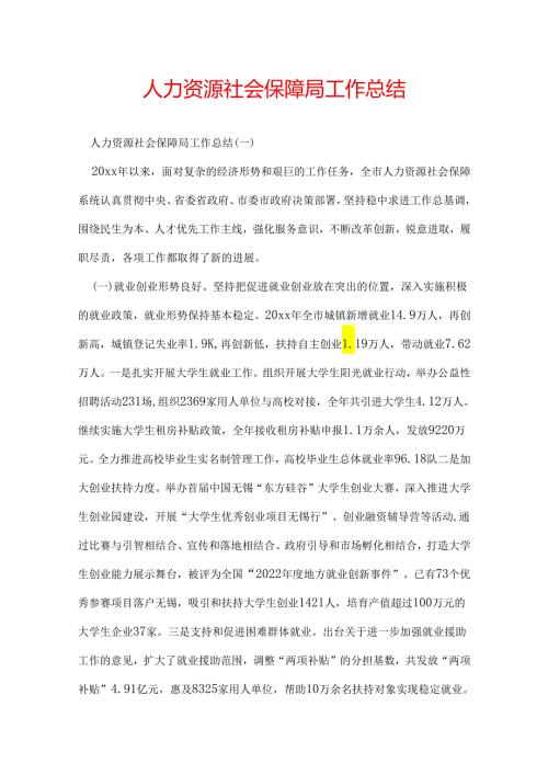 人力资源社会保障局工作总结.docx