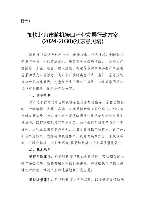 加快北京市脑机接口产业发展行动方案（20242030）（征.docx