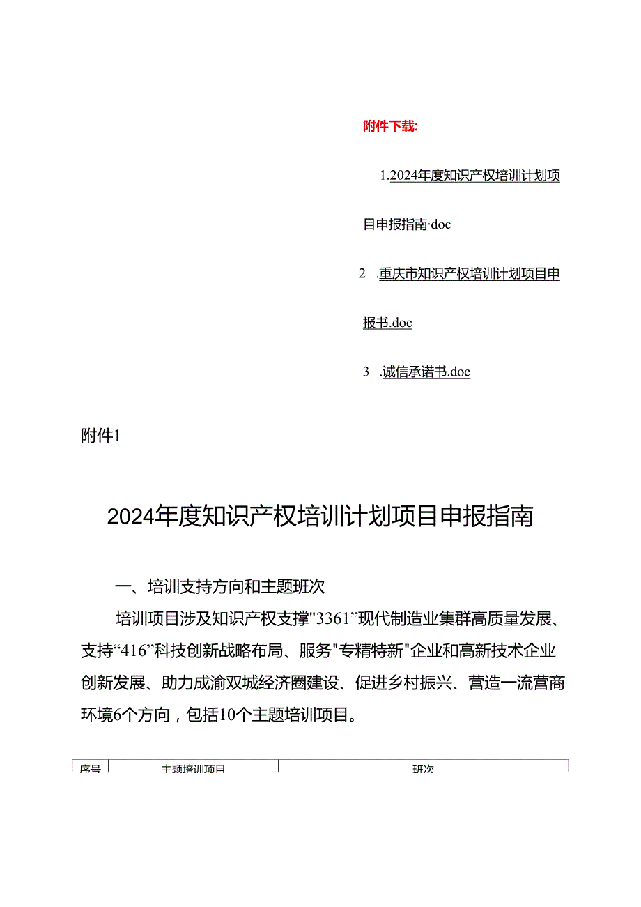 2024知识产权培训计划项目申报指南、申报书、承诺书.docx_第1页