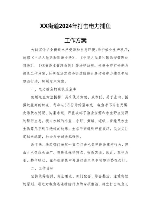 XX街道2024年打击电力捕鱼工作方案.docx