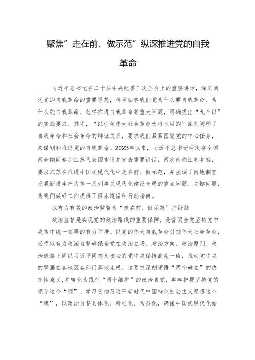 聚焦“走在前、做示范”+纵深推进党的自我革命.docx