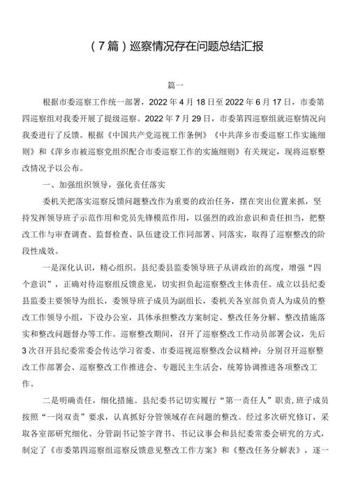 （7篇）巡察情况存在问题总结汇报.docx