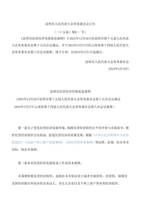 昆明市民营经济发展促进条例.docx