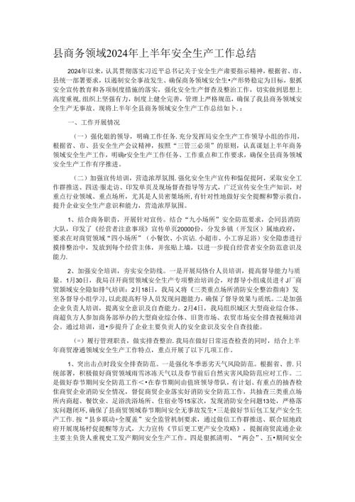 县商务领域2024年上半年安全生产工作总结.docx
