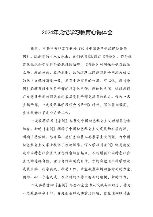 乡镇干部关于2024年党纪教育活动的心得体会发言材料二十一篇.docx