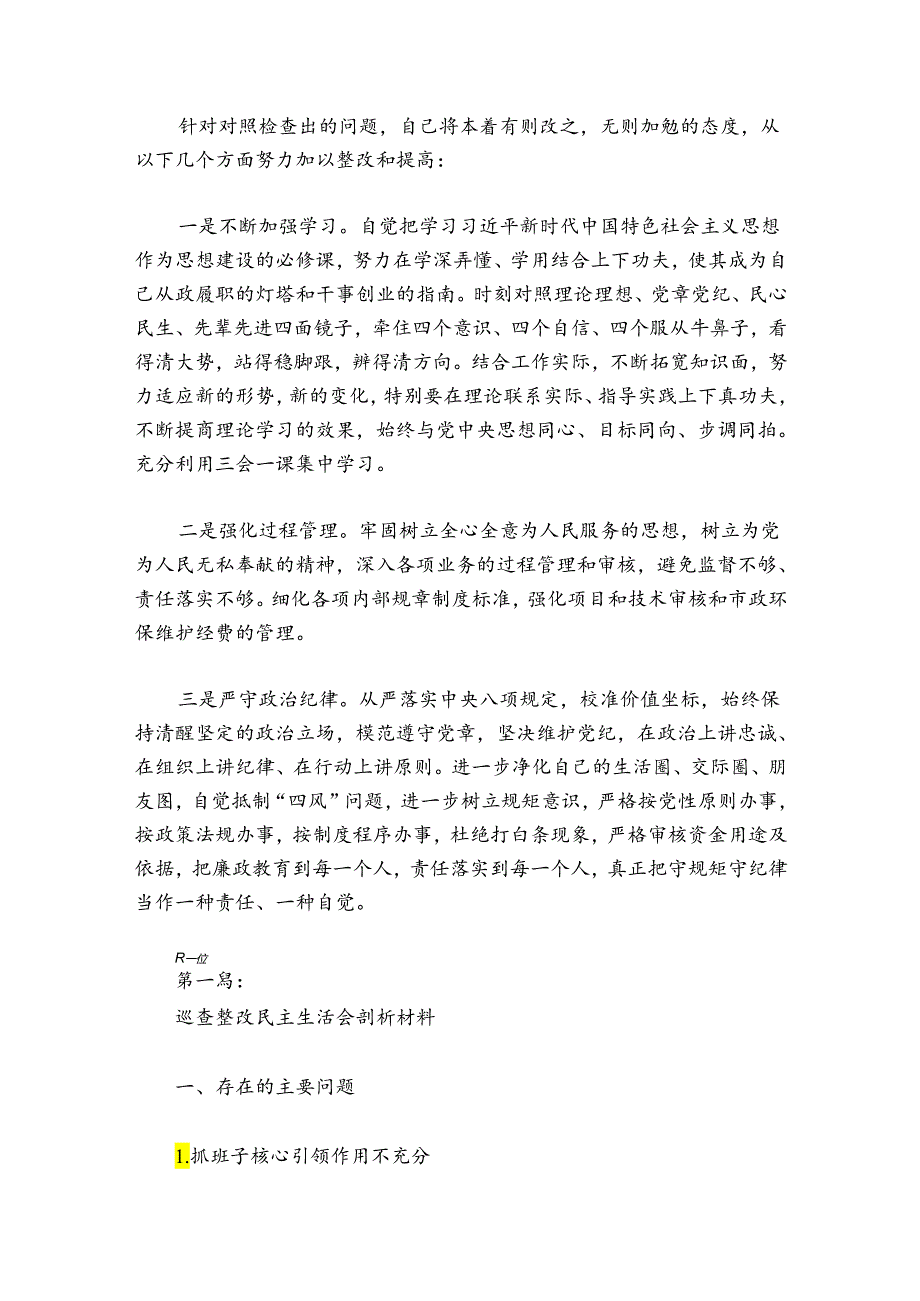 巡查整改民主生活会剖析材料(通用8篇).docx_第3页