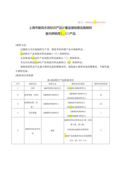 SHSSXZJL40022024上海市能效水效标识产品计量监督抽查实施细则（室内照明用LED产品）0606.docx