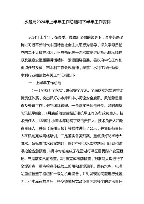 2024年上半年县水务局工作总结和下半年工作安排.docx