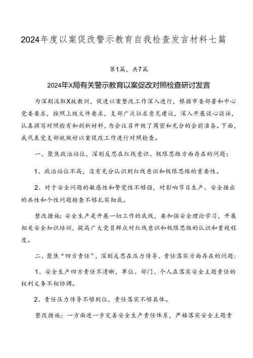 2024以案促改警示教育自我检查发言材料七篇.docx