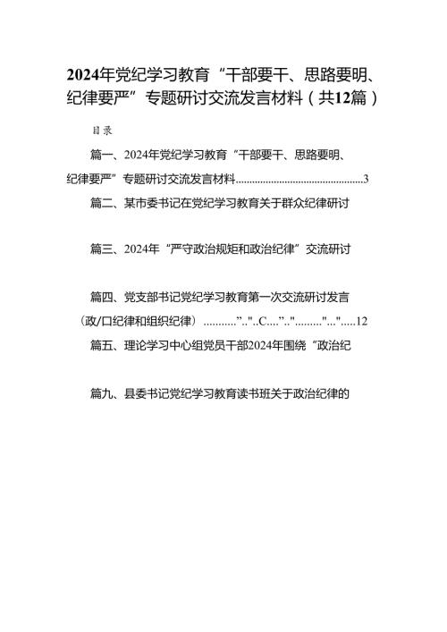 2024年党纪学习教育“干部要干、思路要明、纪律要严”专题研讨交流发言材料(12篇合集）.docx