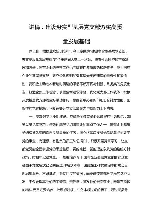 讲稿：建设务实型基层党支部 夯实高质量发展基础.docx