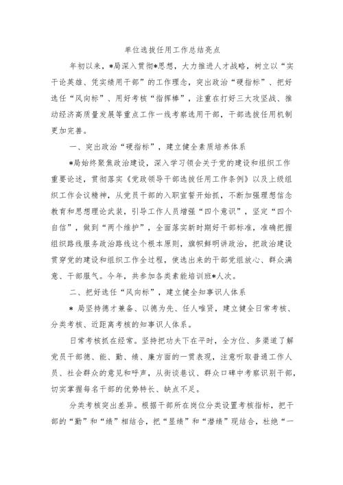 单位选拔任用工作总结亮点.docx