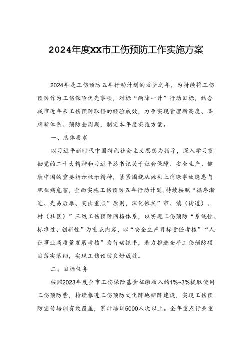 2024XX市工伤预防工作实施方案.docx