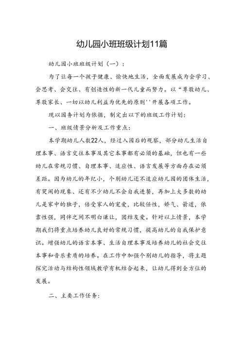 幼儿园小班班级计划 11篇.docx