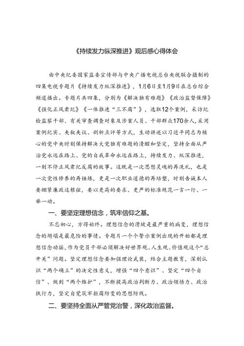 （10篇）《持续发力纵深推进》观后感心得体会模板.docx