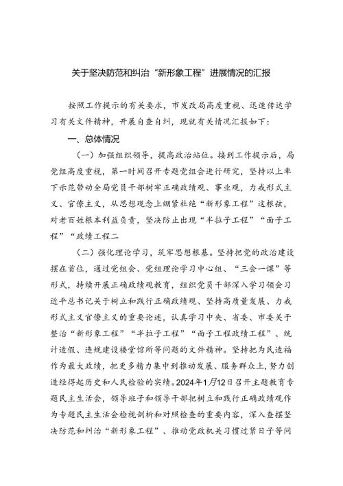 【7篇】关于坚决防范和纠治“新形象工程”进展情况的汇报(最新精选).docx