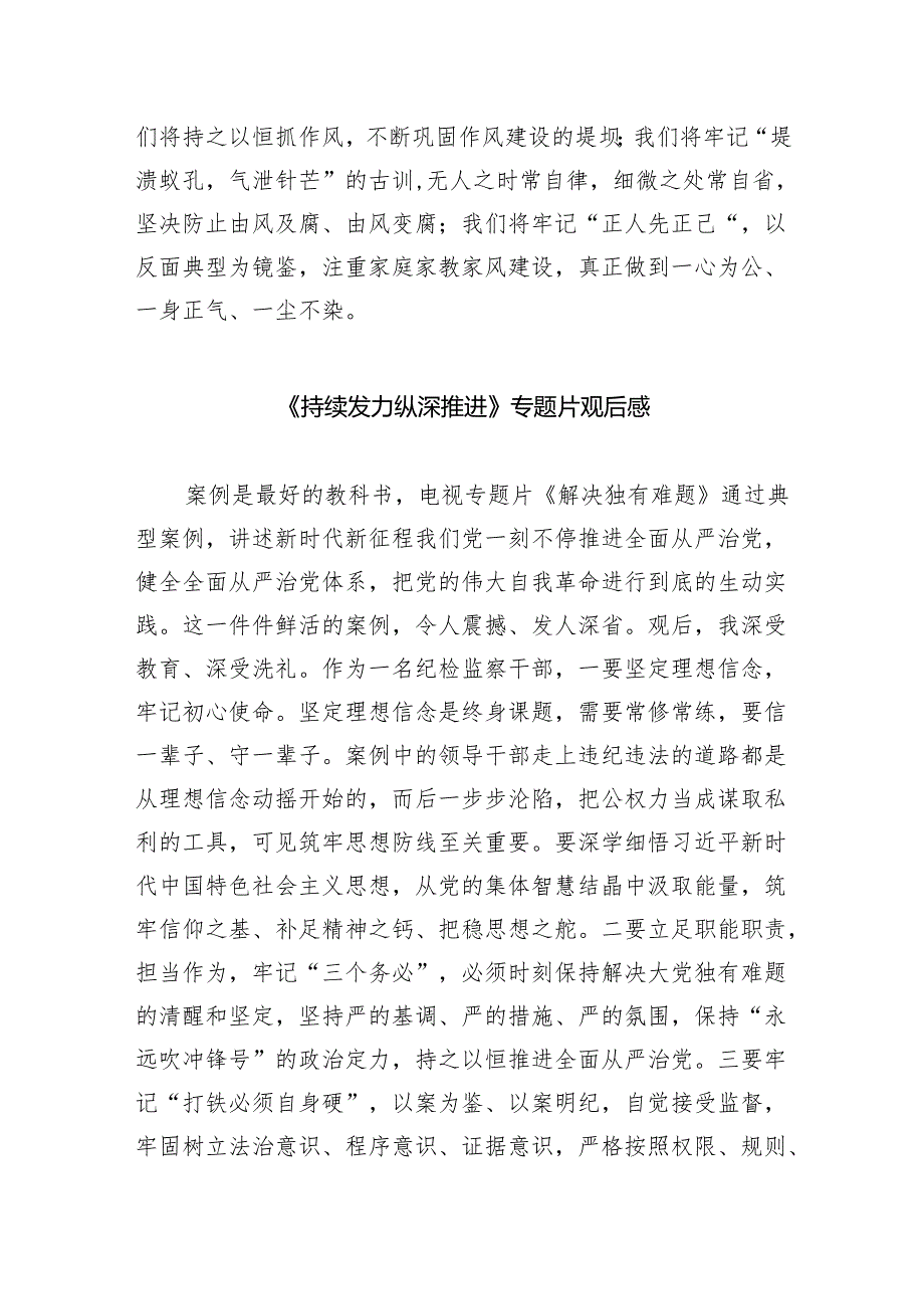 （10篇）《持续发力纵深推进》专题片心得体会最新精选版.docx_第3页