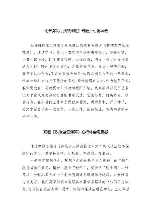 （10篇）《持续发力纵深推进》专题片心得体会最新精选版.docx