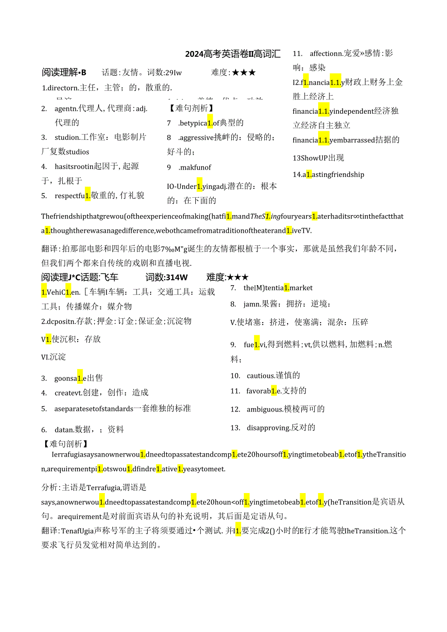 2024全国卷II高频词汇.docx_第1页