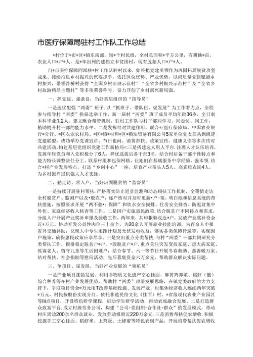 市医疗保障局驻村工作队工作总结.docx