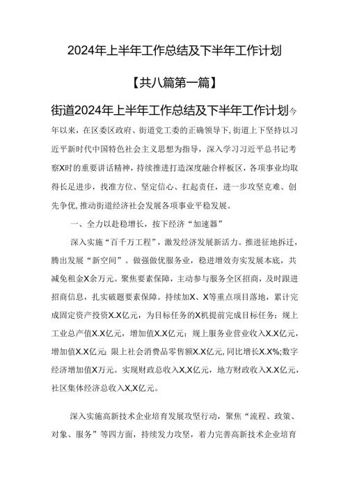 （8篇）2024年上半年工作总结及下半年工作计划.docx