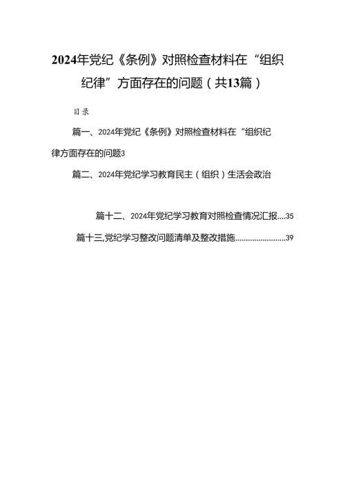 2024年党纪《条例》对照检查材料在“组织纪律”方面存在的问题13篇（详细版）.docx