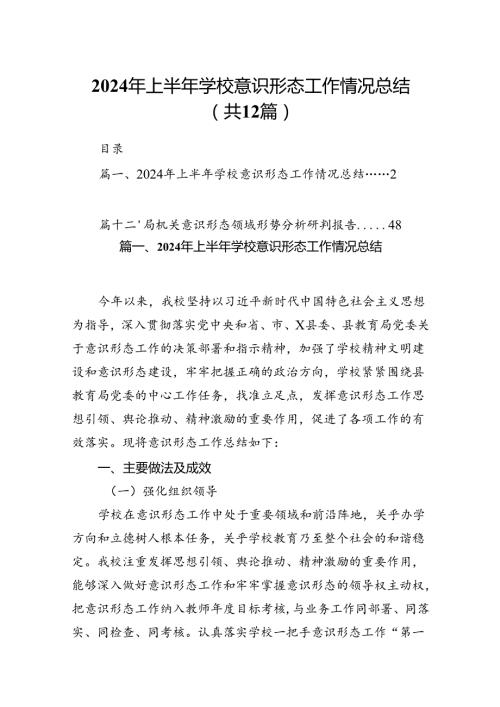 2024年上半年学校意识形态工作情况总结优选12篇.docx