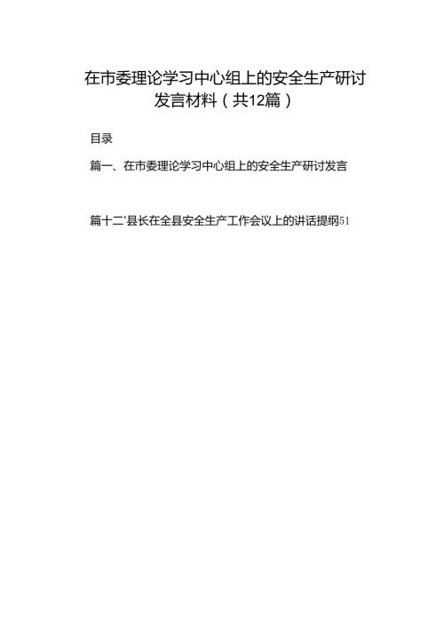 在市委理论学习中心组上的安全生产研讨发言材料12篇（详细版）.docx
