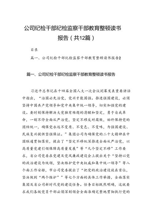 公司纪检干部纪检监察干部教育整顿读书报告（共12篇）.docx