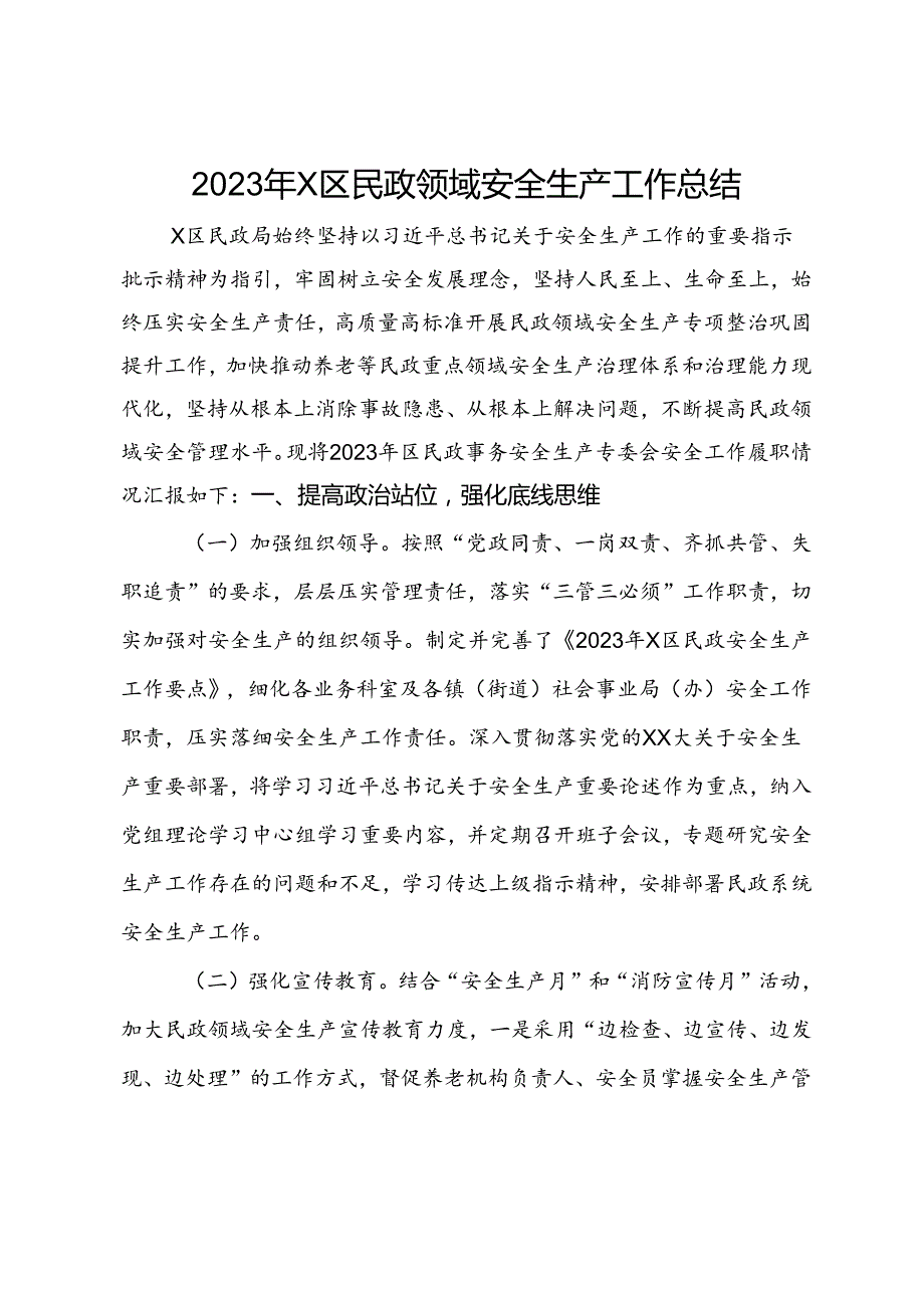 2023年X区民政领域安全生产工作总结.docx_第1页