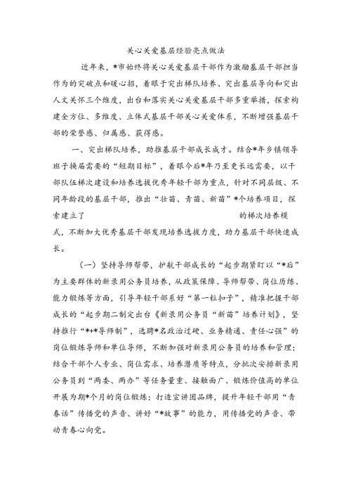 关心关爱基层经验亮点做法.docx