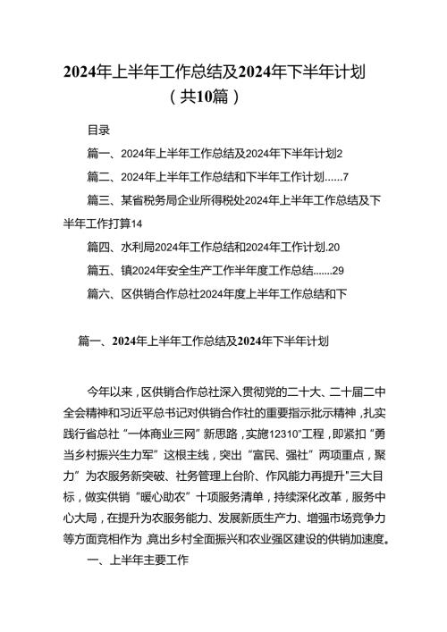 2024年上半年工作总结及年下半年计划(10篇集合).docx