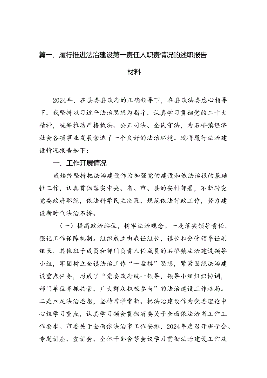 履行推进法治建设第一责任人职责情况的述职报告材料10篇供参考.docx_第2页