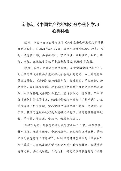 2024版新修订中国共产党纪律处分条例研讨交流发言十九篇.docx