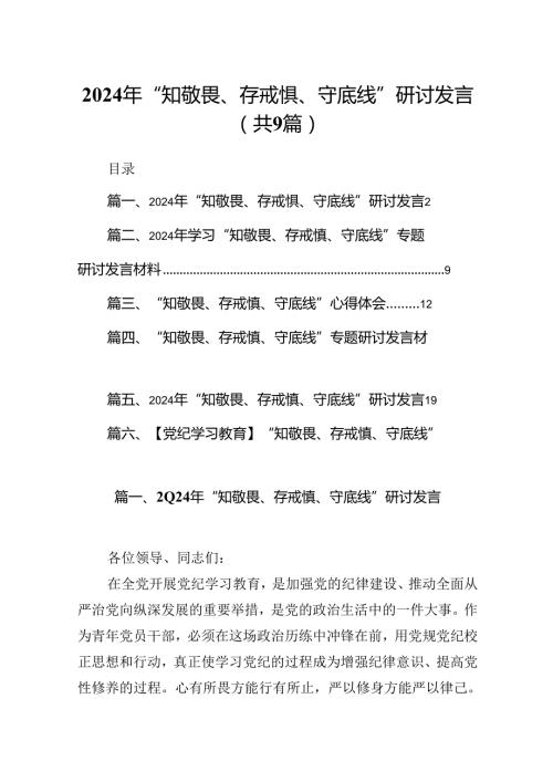 2024年“知敬畏、存戒惧、守底线”研讨发言（共9篇）.docx