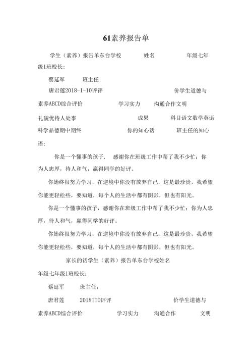 61素质报告单.docx