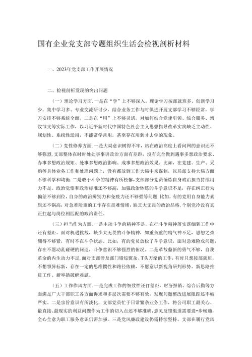 国有企业党支部专题组织生活会检视剖析材料.docx