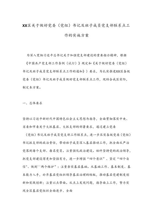 XX区关于做好党委（党组）书记及班子成员党支部联系点工作的实施方案(1).docx