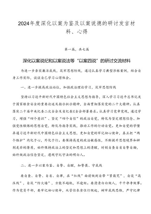 2024深化以案为鉴及以案说德的研讨发言材料、心得.docx