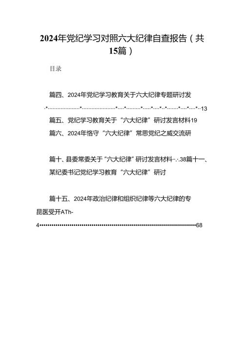 （15篇）2024年党纪学习对照六大纪律自查报告合集.docx