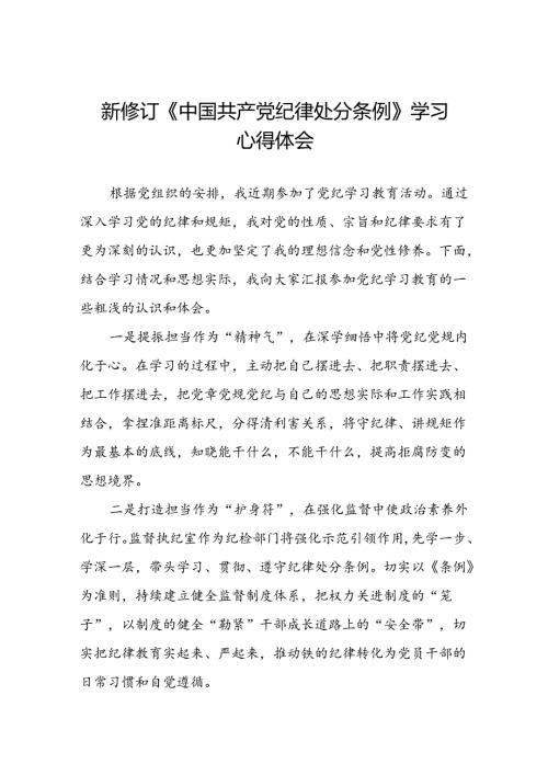 党员干部2024版新修订中国共产党纪律处分条例专题学习交流发言八篇.docx