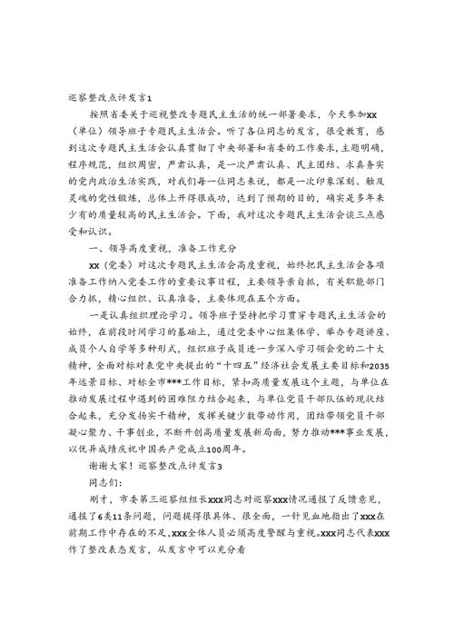 巡察整改点评发言范文20242024(精选6篇).docx